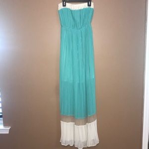 Teal strapless maxi dress